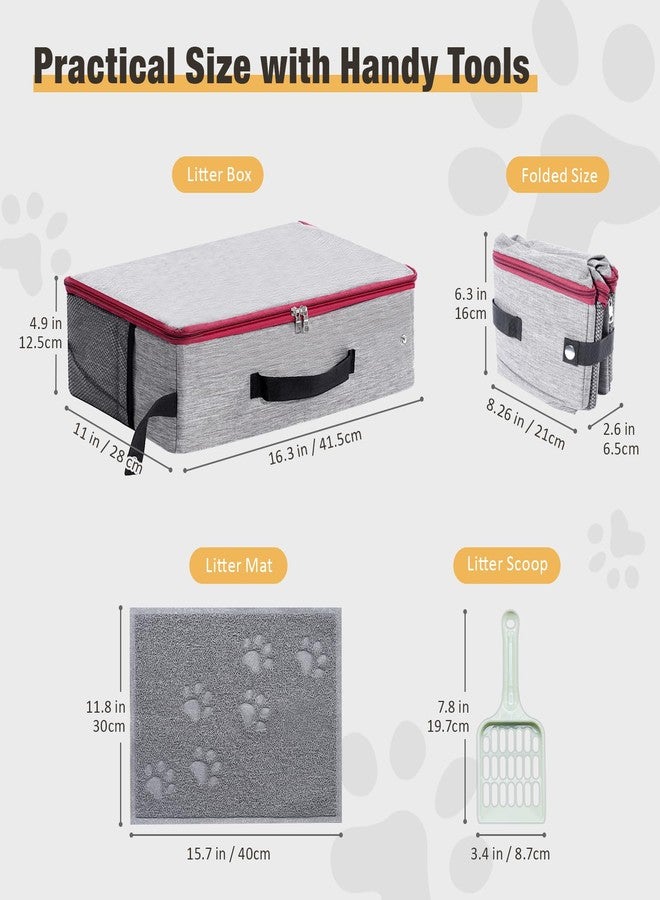 Avont Portable Travel Litter Box for Cats, Waterproof Leak-Proof Foldable Collapsible Kitty Box with Zipped Lid, Mat and Scoop, Easy to Carry Ideal for Hotels Cars -M - Image 5